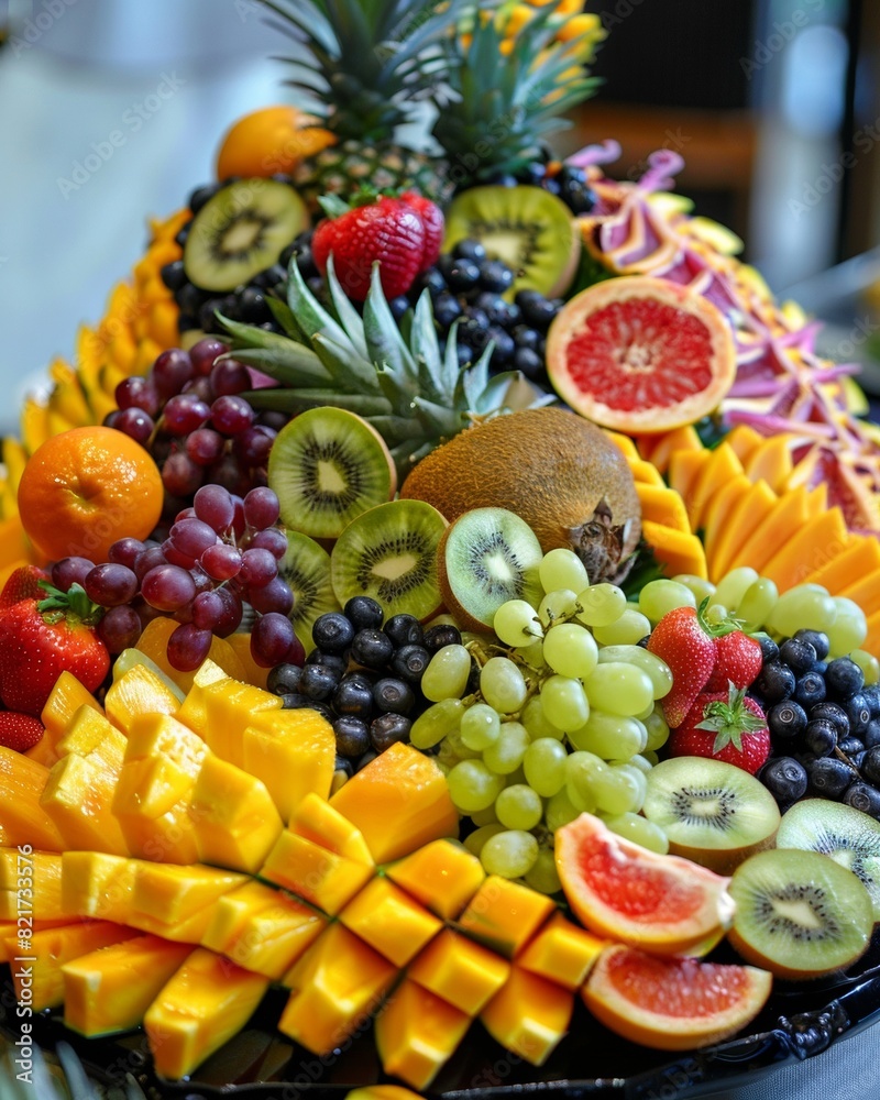 An Array of Exotic Fruits Arranged Artistically on a Platter, Offering a Refreshing and Healthy Treat An Array of Exotic Fruits Arranged Artistically on a Platter, Offering a Refreshing and Healthy Treat