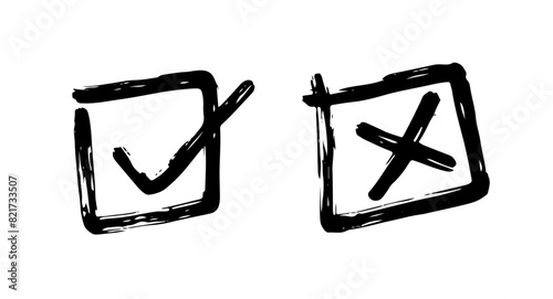 Hand drawn check box with tick and cross vector