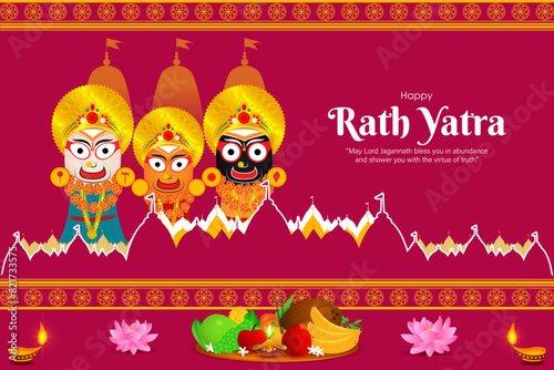 Vector illustration of Happy Ratha Yatra Festival social media feed template