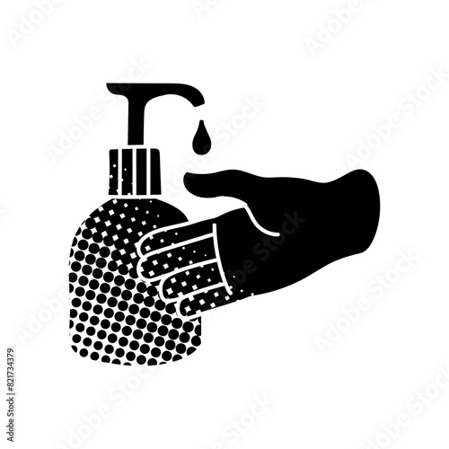 Disinfected hand using disinfectant black hand drawn icon in halftone texture style