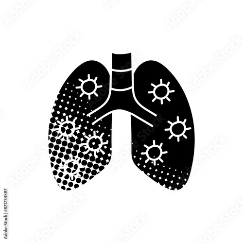 Virus infected human lungs black hand drawn icon in halftone texture style