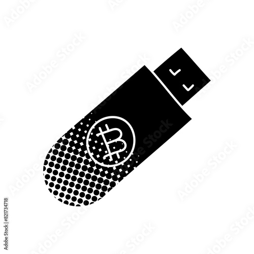 Bitcoin cryptocurrency offline hardware wallet concept black hand drawn icon in halftone texture style