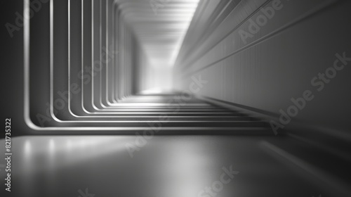 Abstract view of a geometric structure with parallel lines and shadows creating a futuristic and minimalist architectural design. Generative Ai