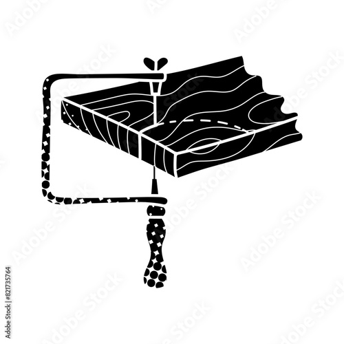 Jeweler adjustable saw black hand drawn icon in halftone texture style
