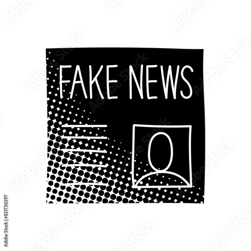 Fake news newspaper black hand drawn icon in halftone texture style