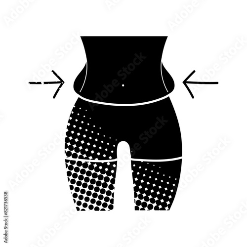 Women beauty face plastic surgery abdominal fat liposuction body contouring black hand drawn icon in halftone texture style