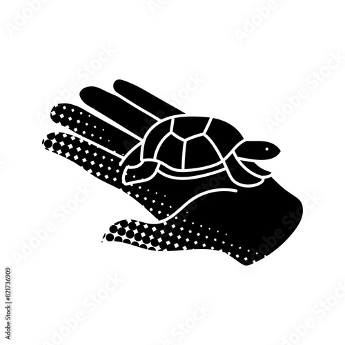 Animal newly hatched tortoise baby black hand drawn icon in halftone texture style