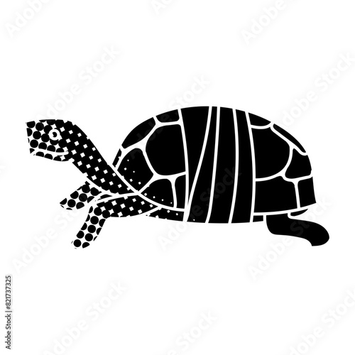 Injured tortoise shell carapace black hand drawn icon in halftone texture style