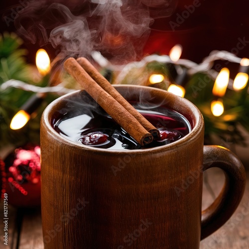 Mulled with cinnamon christmas drink punch concept hot tea