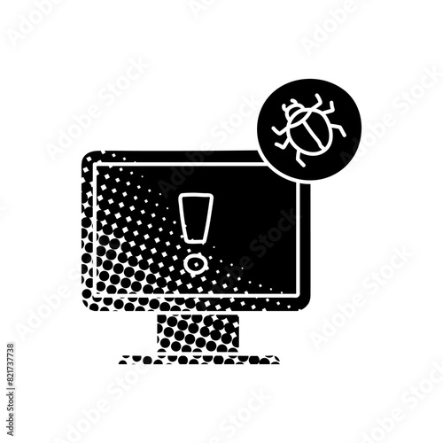 Computer bug black hand drawn icon in halftone texture style