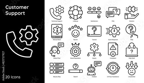 Customer support line style icon collection. Set of support icon vector symbol contain such online chat, help desk, review and more