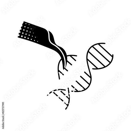 Artificially modified dna strains black hand drawn icon in halftone texture style