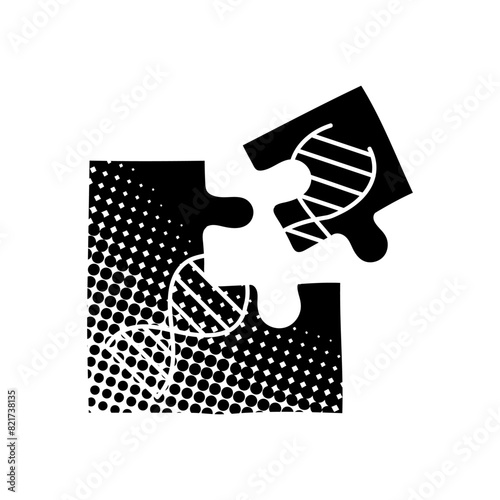 Artificially modified dna strains black hand drawn icon in halftone texture style