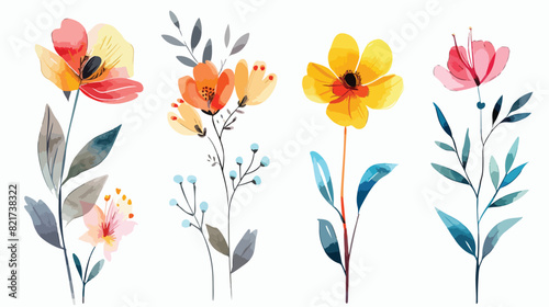 Flowers Four  floral watercolor illustration for gree