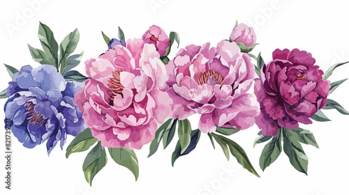 Flowers watercolor pink and violet peonies. Floral su