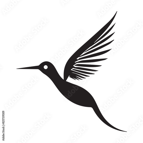 Simple colibri bird logo, black vector illustration on white background