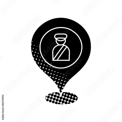 black hand drawn icon in halftone texture style pin map checkpoint
