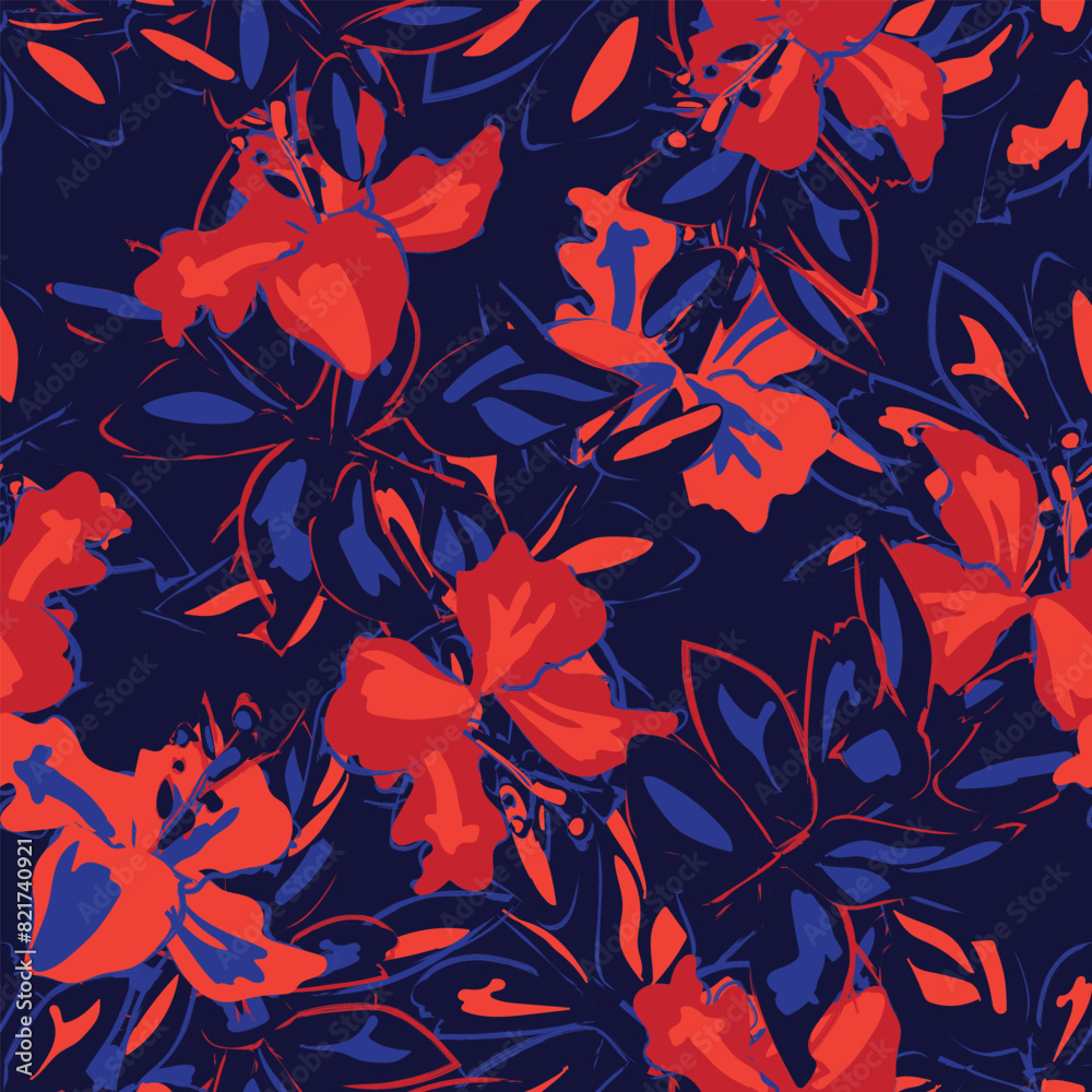 Red Abstract Floral Seamless Pattern Design Stock Vector | Adobe Stock