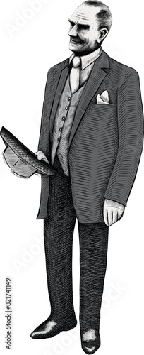 Atatürk line art, leader, drawing body illustration