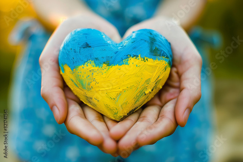 Ukrainian flag colors heart in hands