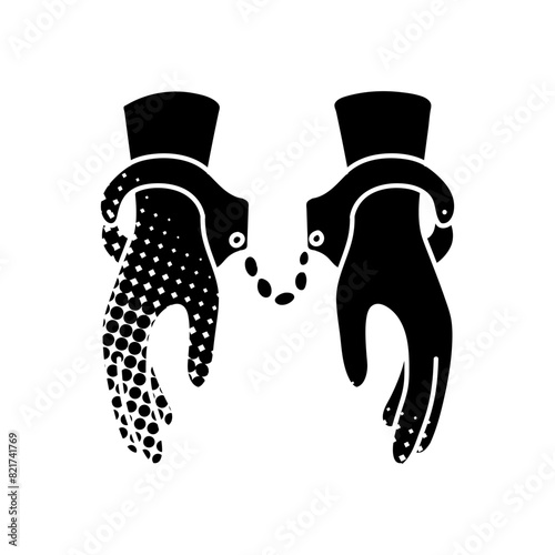 Handcuffed hands black hand drawn icon in halftone texture style