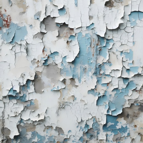 An old concrete wall that has cracks, peeling paint and black mold stains.