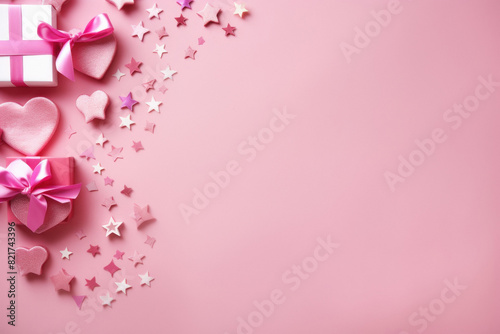 gift box and stars on pink background