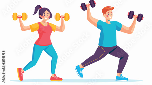 Active couple doing exercise with dumbbells vector fl