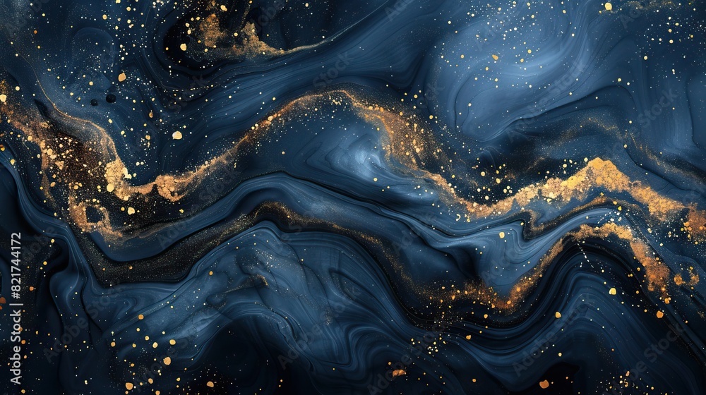 Abstract painting with swirling blue and gold patterns background Abstract painting with swirling blue and gold patterns background