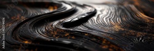 Abstract flowing texture of dark metallic and wooden patterns with shimmering highlights in a generative ai artwork