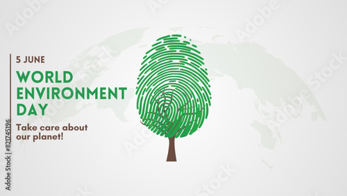  World Environment Day. 5 June. Green thumb fingerprint tree concept.