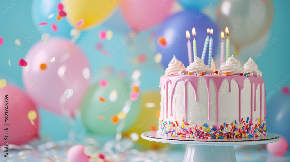 Birthday background with balloons and confetti for birthday card or invitation design Generative AI Birthday background with balloons and confetti for birthday card or invitation design Generative AI