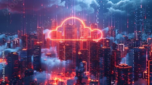 Futuristic Metropolis with Interconnected Cloud Powered Buildings and Autonomous Vehicles