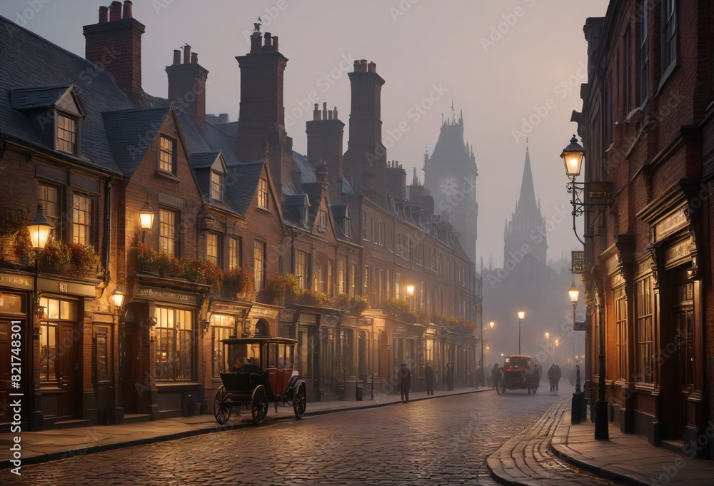 Fototapeta premium Night Scene of a Cobblestone Street in an Old European Town