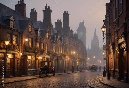 Night Scene of a Cobblestone Street in an Old European Town