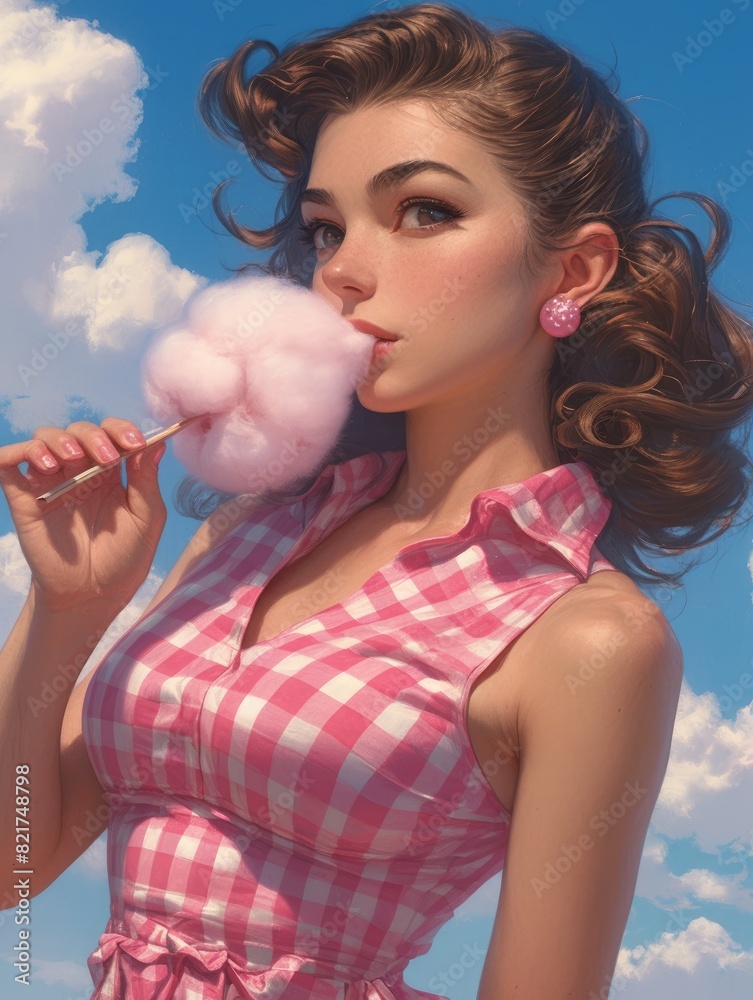 Fototapeta premium woman eating cotton candy