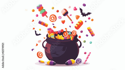 Halloween candies treats falling scattering from caul