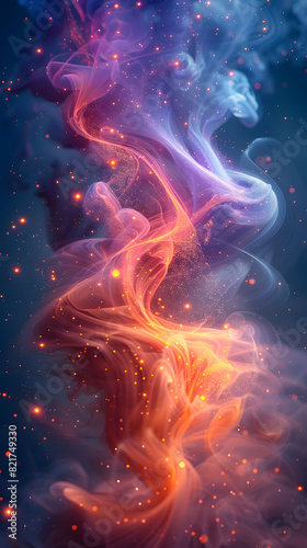 Abstract Smoke Art With Colorful Light and Particles in a Cosmic Vortex