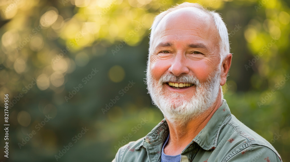 An elderly man with a white beard wearing a green shirt An elderly man with a white beard wearing a green shirt