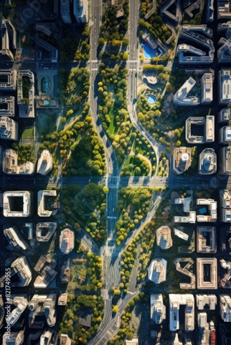Wallpaper Mural An aerial view of an urban city with many buildings, roads, and parks. AI. Torontodigital.ca