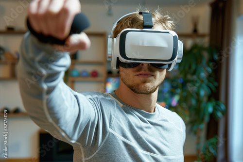 young man using virtual reality glasses © Neha