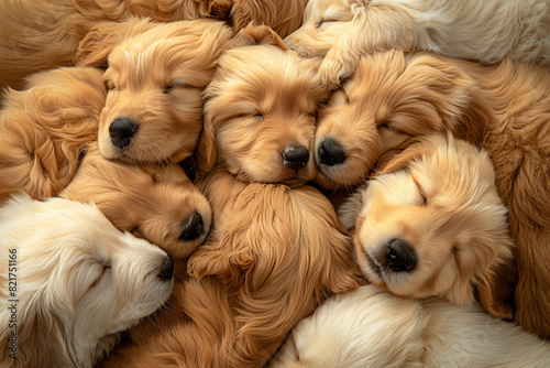 Sleeping puppies. Golden labrador puppies.