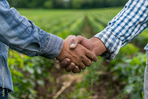 Close view of farmer and officer shake hand