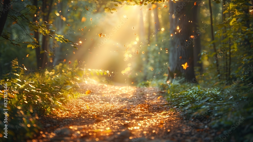 Tranquil Woodland Path Bathed in Warm Autumn Sunlight Inviting Peaceful Nature Escape and Sustainable Outdoor Adventure Tranquil Woodland Path Bathed in Warm Autumn Sunlight Inviting Peaceful Nature Escape and Sustainable Outdoor Adventure