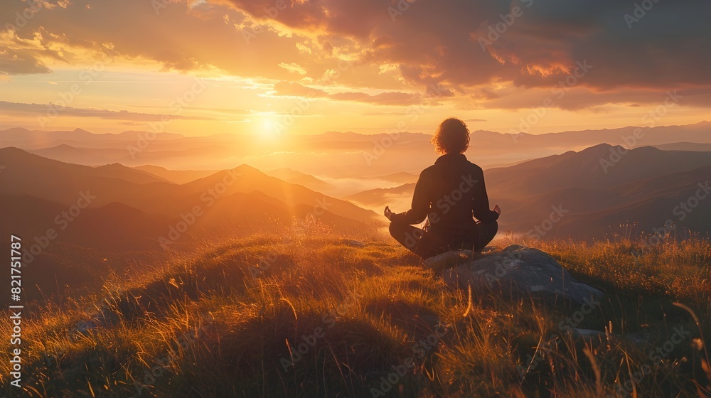 Person Meditating on Hilltop at Sunrise Embracing Inner Peace and Spiritual Beginnings Person Meditating on Hilltop at Sunrise Embracing Inner Peace and Spiritual Beginnings