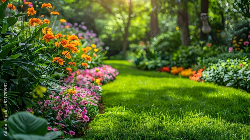 Garden Bursting with Vibrant Flowers and Lush Greenery Representing the Beauty of New Beginnings and Renewed Energy Garden Bursting with Vibrant Flowers and Lush Greenery Representing the Beauty of New Beginnings and Renewed Energy