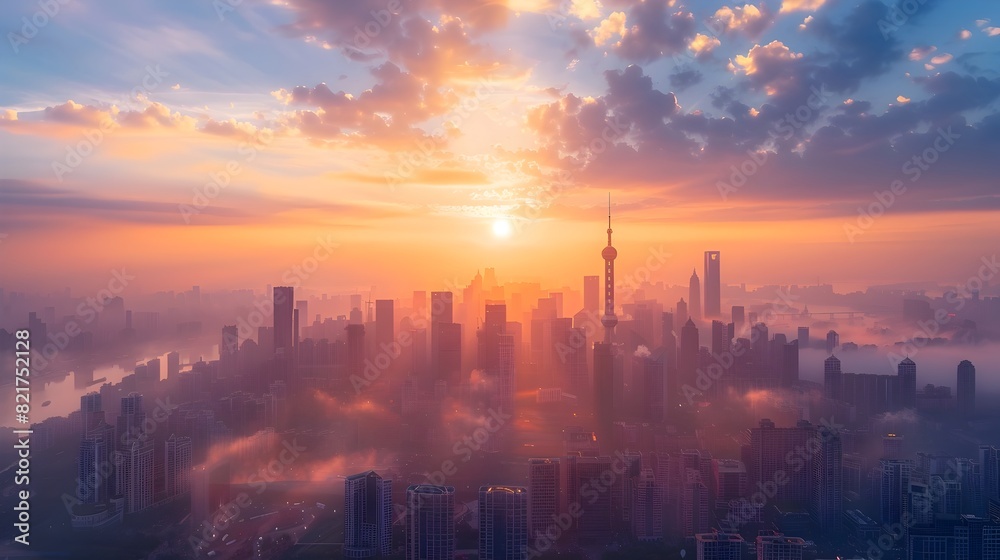 Vibrant City Skyline at Breathtaking Sunrise Symbolizing New Opportunities and Bright Futures