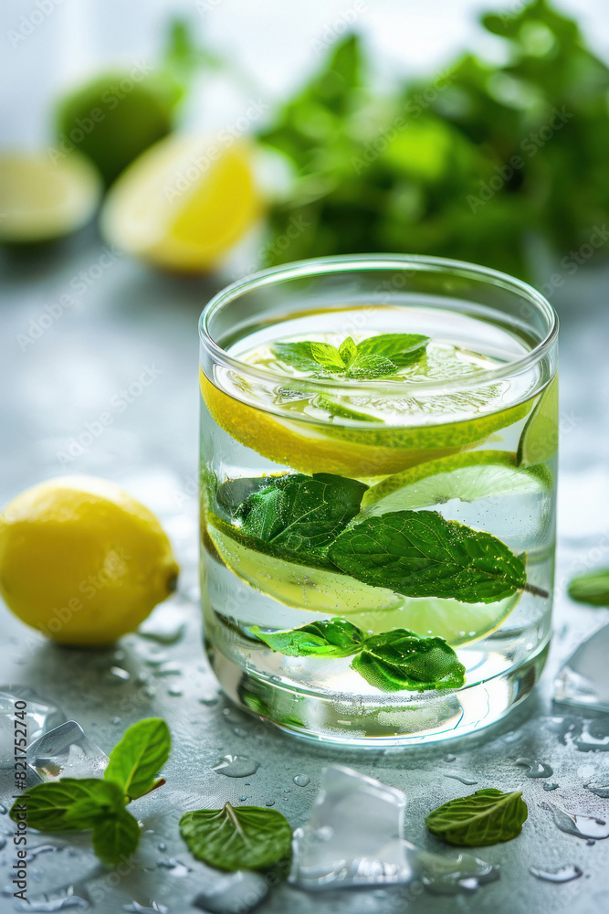 Fresh and cool water infused with lemon and mint Fresh and cool water infused with lemon and mint