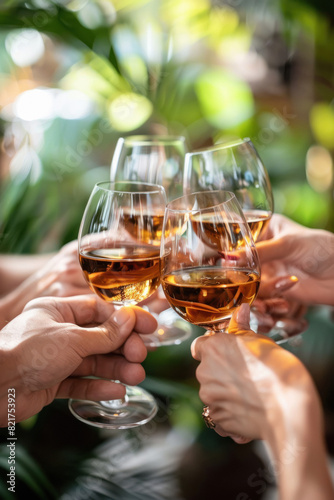 Friends raising a toast glasses of wine