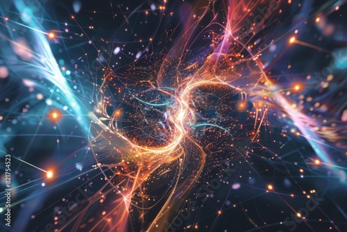 Artistic depiction of quantum particle behavior in a digital space